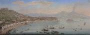 Tommaso Ruiz Naples,a view of the bay seen from posillipo with the omlo grande in the centre and mount vesuvius beyond oil on canvas